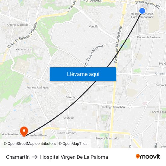 Chamartín to Hospital Virgen De La Paloma map
