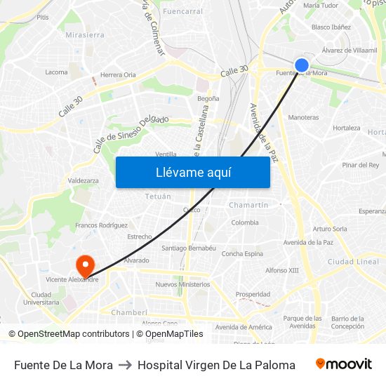 Fuente De La Mora to Hospital Virgen De La Paloma map