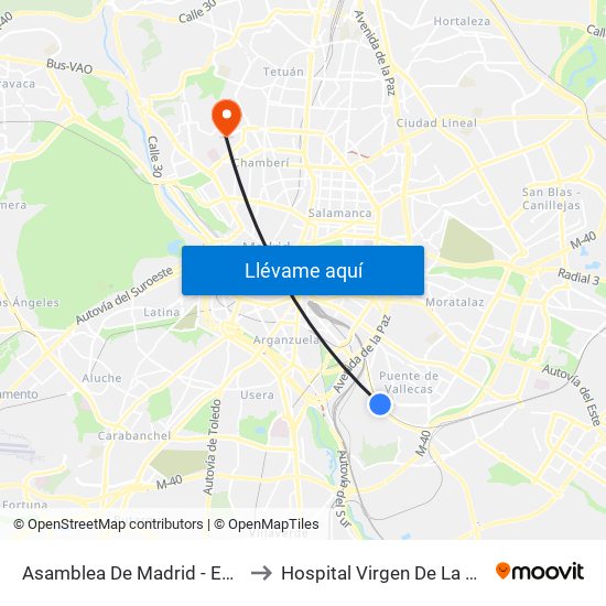 Asamblea De Madrid - Entrevías to Hospital Virgen De La Paloma map