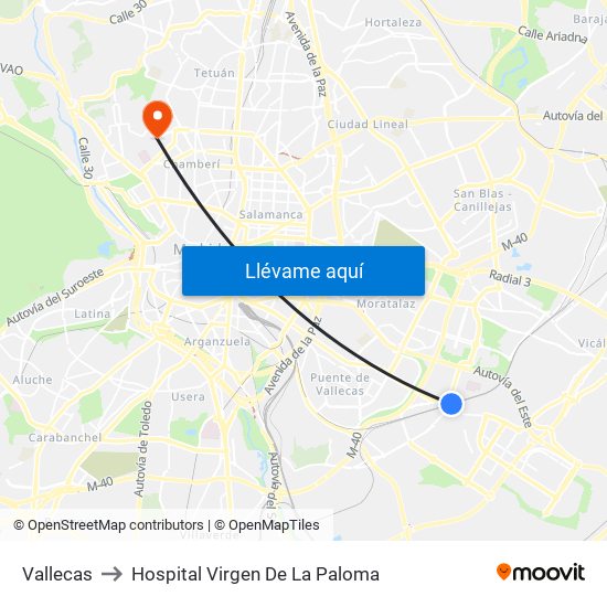 Vallecas to Hospital Virgen De La Paloma map