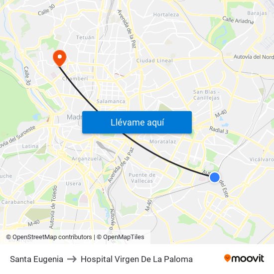 Santa Eugenia to Hospital Virgen De La Paloma map