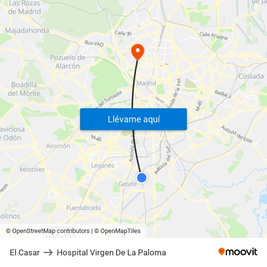 El Casar to Hospital Virgen De La Paloma map
