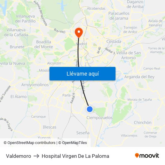 Valdemoro to Hospital Virgen De La Paloma map