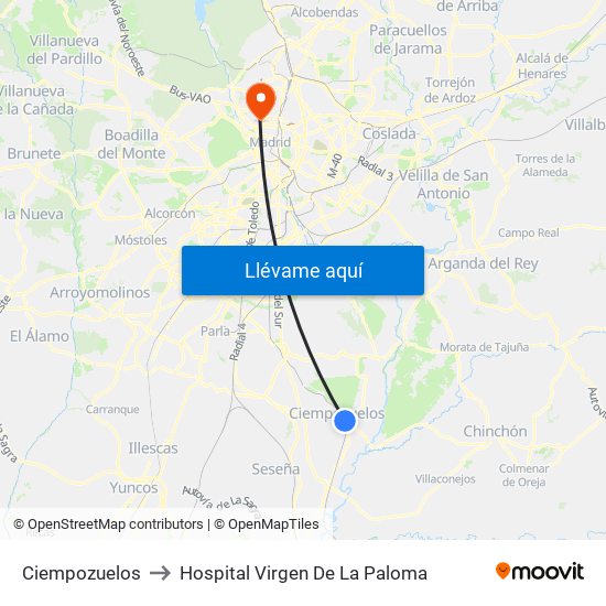 Ciempozuelos to Hospital Virgen De La Paloma map