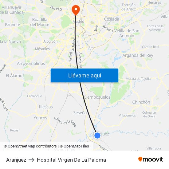 Aranjuez to Hospital Virgen De La Paloma map