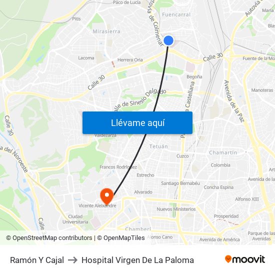 Ramón Y Cajal to Hospital Virgen De La Paloma map