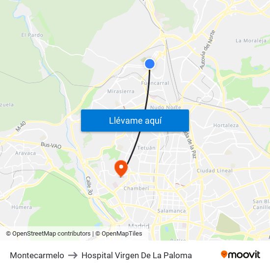 Montecarmelo to Hospital Virgen De La Paloma map