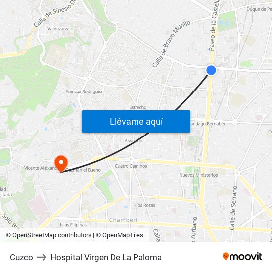 Cuzco to Hospital Virgen De La Paloma map