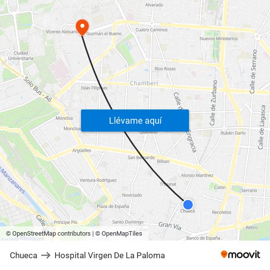 Chueca to Hospital Virgen De La Paloma map