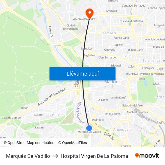 Marqués De Vadillo to Hospital Virgen De La Paloma map