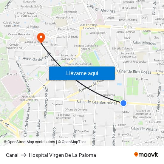Canal to Hospital Virgen De La Paloma map