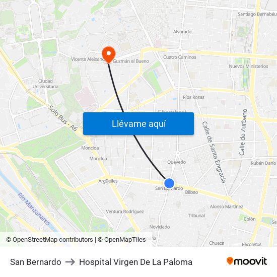 San Bernardo to Hospital Virgen De La Paloma map