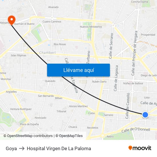 Goya to Hospital Virgen De La Paloma map