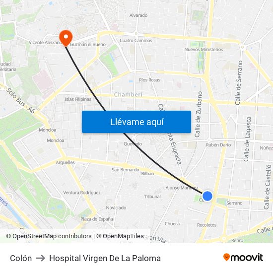 Colón to Hospital Virgen De La Paloma map