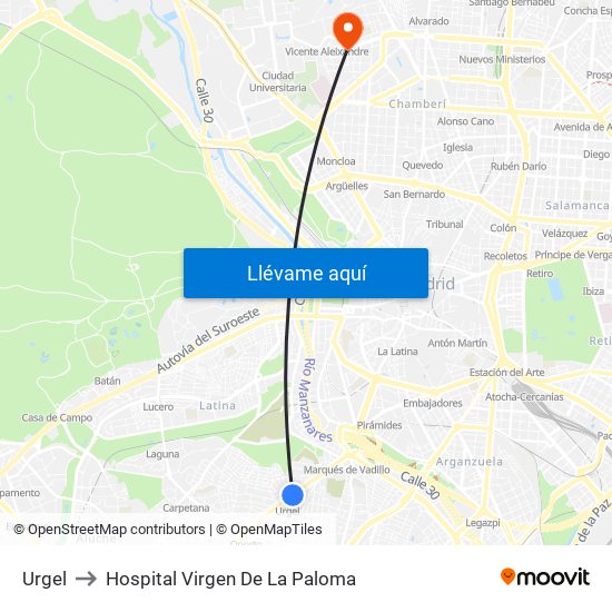 Urgel to Hospital Virgen De La Paloma map