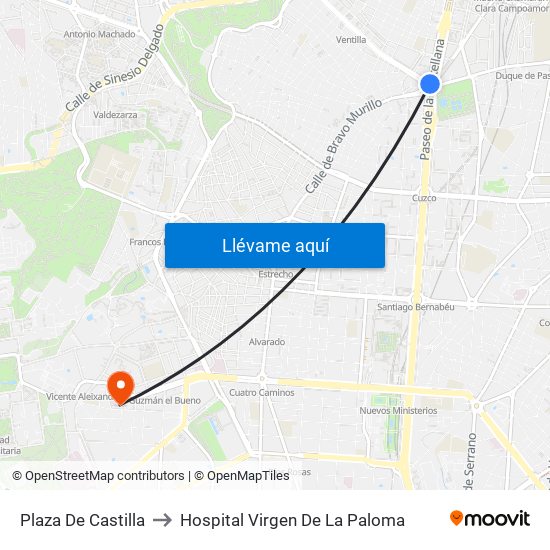 Plaza De Castilla to Hospital Virgen De La Paloma map