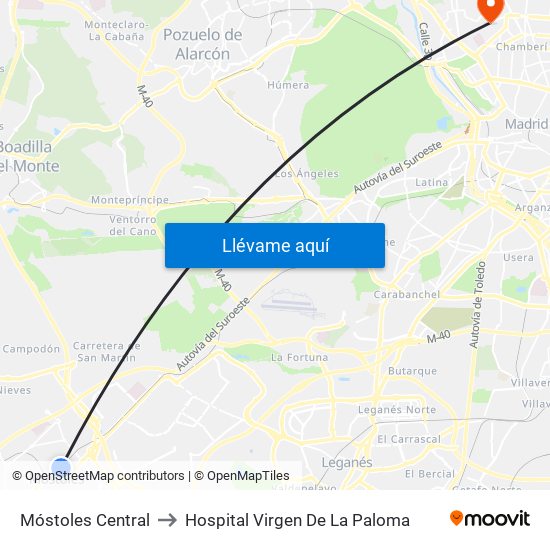 Móstoles Central to Hospital Virgen De La Paloma map