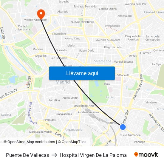 Puente De Vallecas to Hospital Virgen De La Paloma map