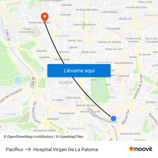 Pacífico to Hospital Virgen De La Paloma map