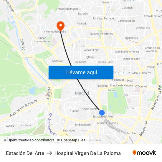 Estación Del Arte to Hospital Virgen De La Paloma map