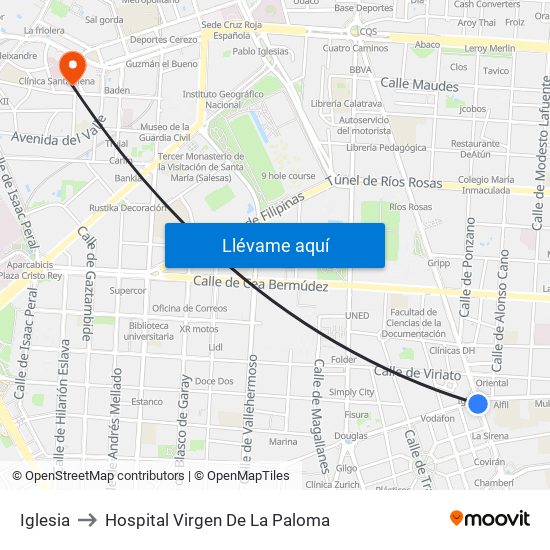 Iglesia to Hospital Virgen De La Paloma map