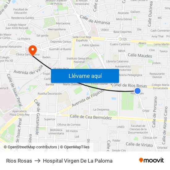 Ríos Rosas to Hospital Virgen De La Paloma map