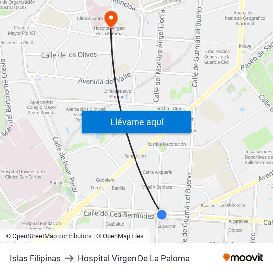Islas Filipinas to Hospital Virgen De La Paloma map