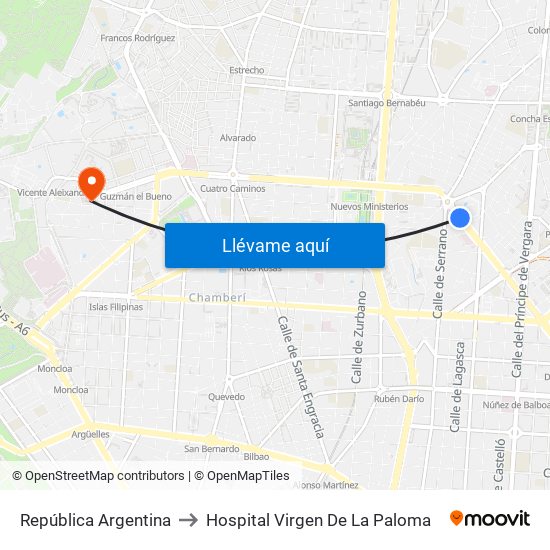 República Argentina to Hospital Virgen De La Paloma map
