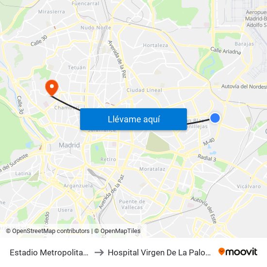 Estadio Metropolitano to Hospital Virgen De La Paloma map