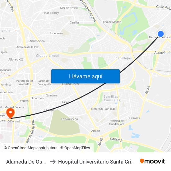 Alameda De Osuna to Hospital Universitario Santa Cristina. map