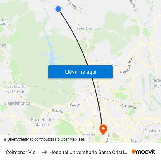 Colmenar Viejo to Hospital Universitario Santa Cristina. map