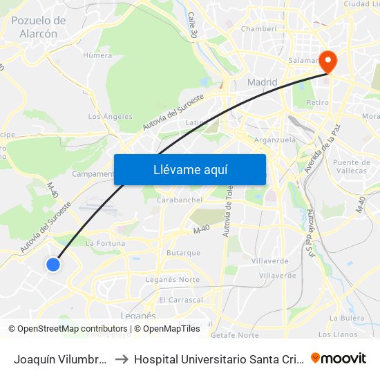 Joaquín Vilumbrales to Hospital Universitario Santa Cristina. map
