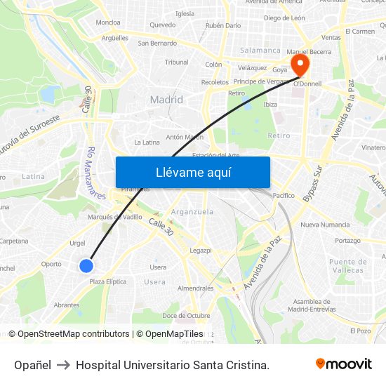 Opañel to Hospital Universitario Santa Cristina. map