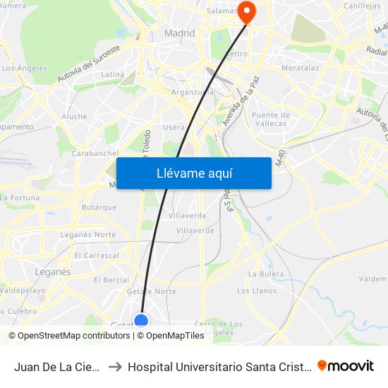 Juan De La Cierva to Hospital Universitario Santa Cristina. map