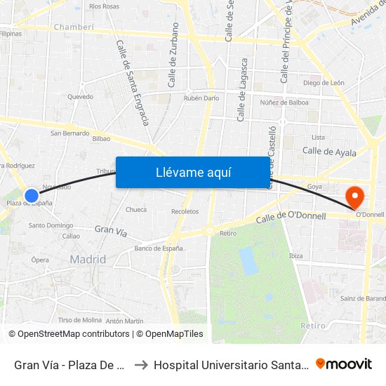 Gran Vía - Plaza De España to Hospital Universitario Santa Cristina. map
