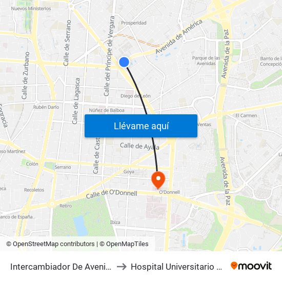 Intercambiador De Avenida De América to Hospital Universitario Santa Cristina. map