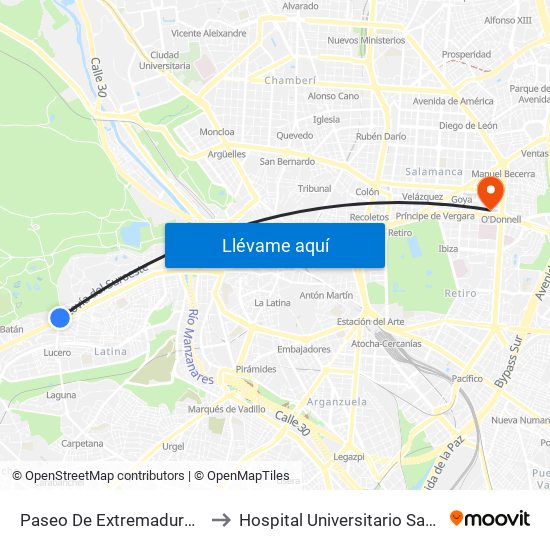Paseo De Extremadura - El Greco to Hospital Universitario Santa Cristina. map