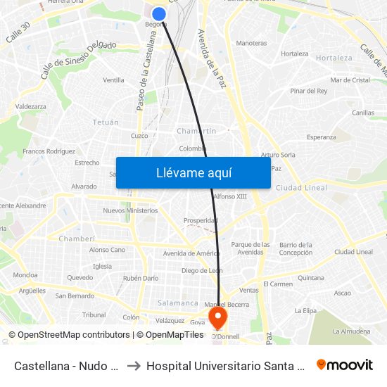 Castellana - Nudo Norte to Hospital Universitario Santa Cristina. map