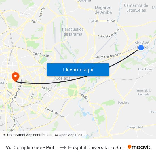 Vía Complutense - Pintor Picasso to Hospital Universitario Santa Cristina. map