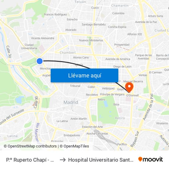 P.º Ruperto Chapí - Moncloa to Hospital Universitario Santa Cristina. map