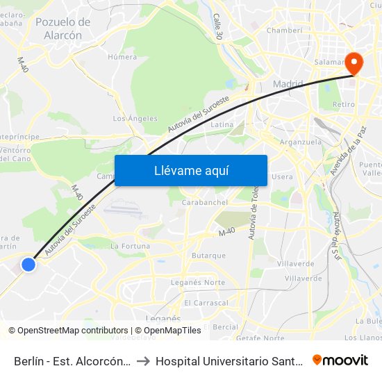Berlín - Est. Alcorcón Central to Hospital Universitario Santa Cristina. map