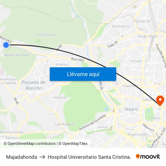 Majadahonda to Hospital Universitario Santa Cristina. map