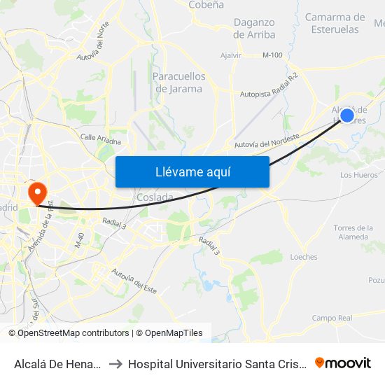 Alcalá De Henares to Hospital Universitario Santa Cristina. map