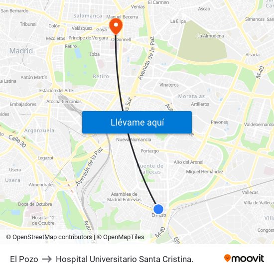 El Pozo to Hospital Universitario Santa Cristina. map