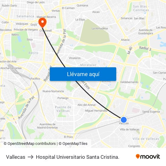 Vallecas to Hospital Universitario Santa Cristina. map