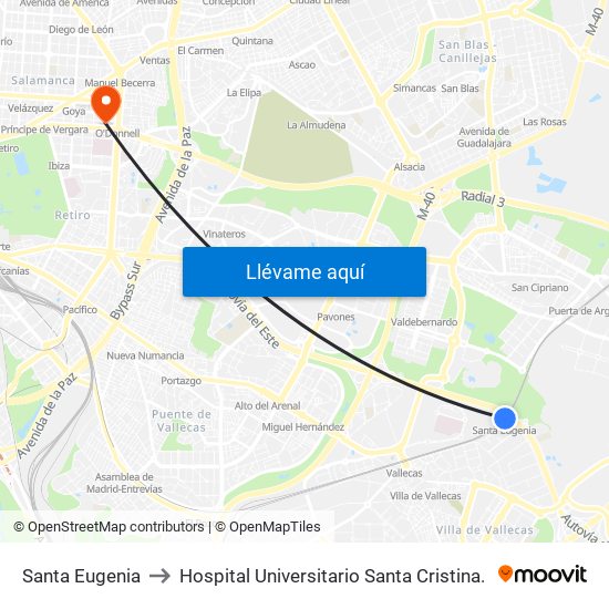 Santa Eugenia to Hospital Universitario Santa Cristina. map