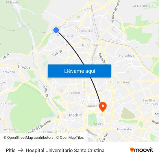 Pitis to Hospital Universitario Santa Cristina. map