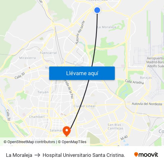 La Moraleja to Hospital Universitario Santa Cristina. map