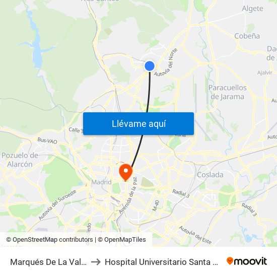 Marqués De La Valdavia to Hospital Universitario Santa Cristina. map
