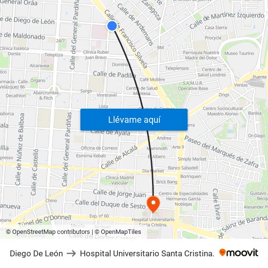 Diego De León to Hospital Universitario Santa Cristina. map